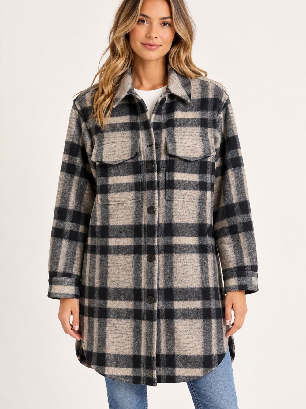 Rails Jaro Coat XS Tan Pacific Check Plaid Longline Jacket
